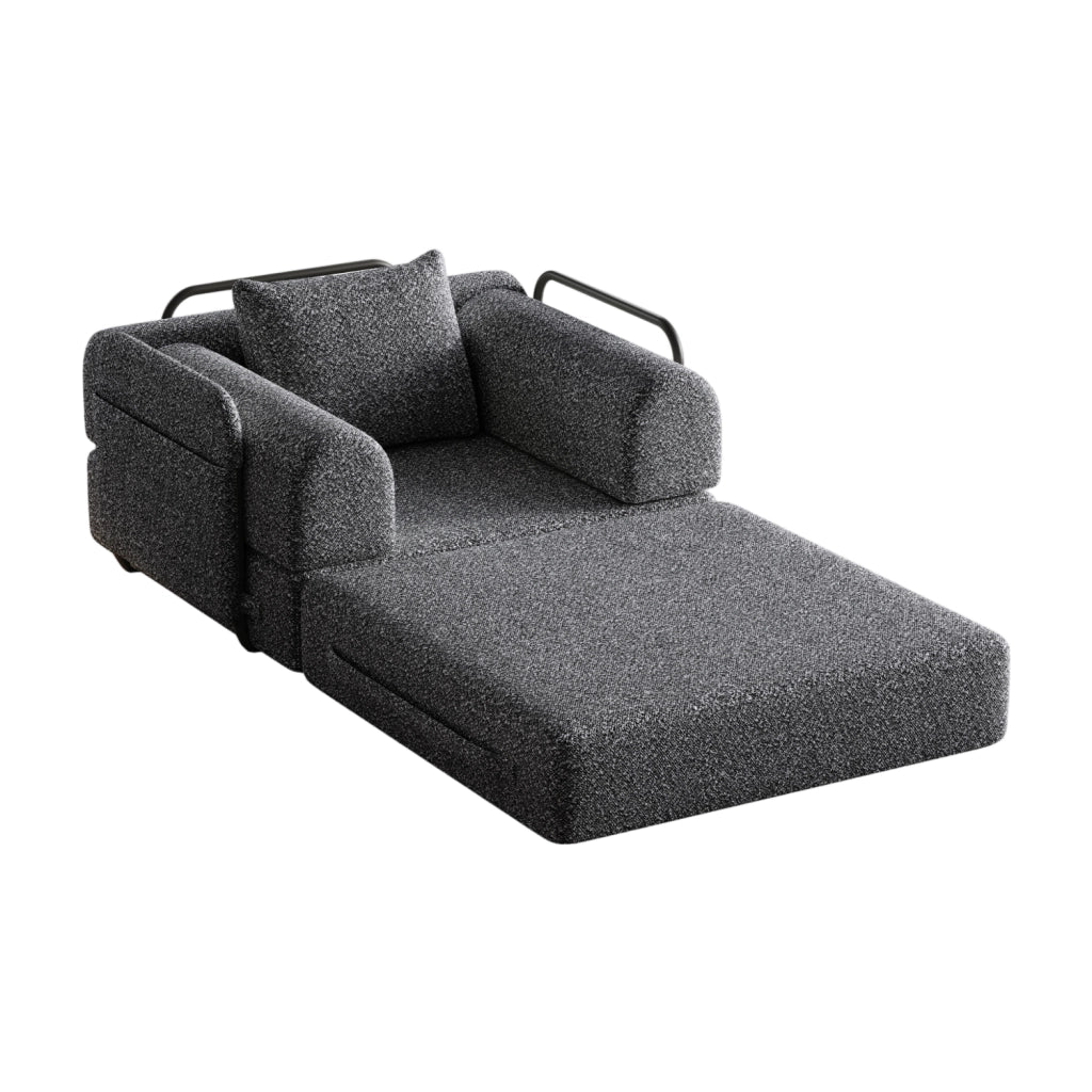 Divano letto singolo 103.0x32.0x32.0 cm con vano bracciolo; struttura in acciaio; chenille grigio