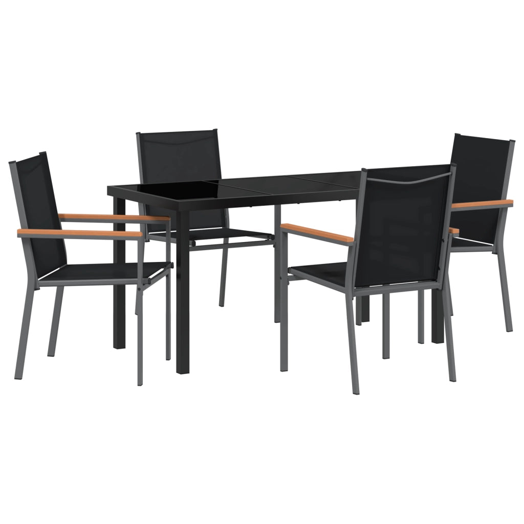 Set da pranzo da giardino 5 pezzi in Textilene e acciaio nero