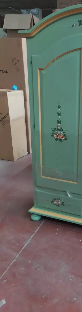 Armadio classico 1 anta shabby legno verde decori filo oro 96x56x196 - Mobili 2G