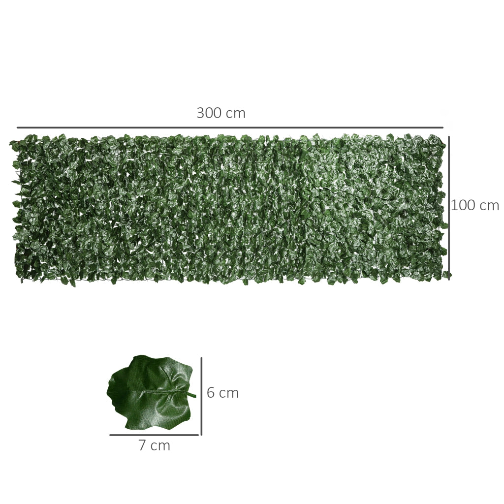 Rotolo di Siepe Finta per Balcone e Giardino 300x100 cm con Foglie di Edera in PE Verde Scuro