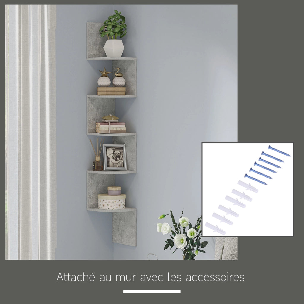 Libreria Angolare a Muro 5 Livelli ¨C Zephmum ¨C Legno Grigio 20x20x126 cm
