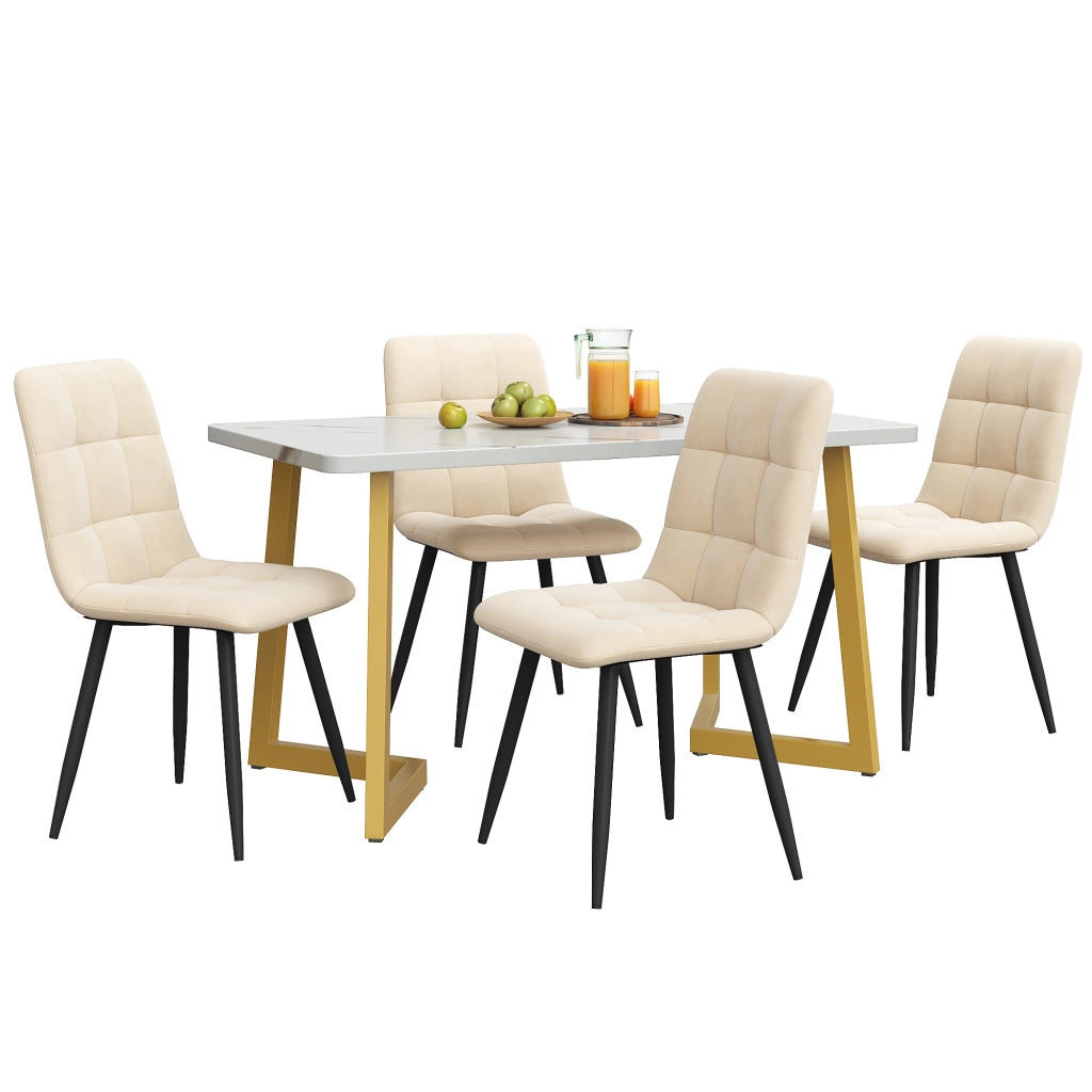 Tavolo da pranzo rettangolare con 4 sedie in velluto stile moderno per cucina e sala da pranzo beige in MDF