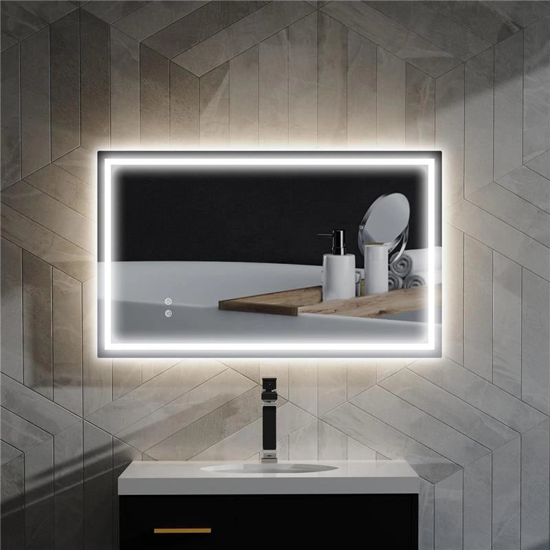 SPECCHIO PER BAGNO CON LUCI LED REGOLABILI A 3 COLORI E STRATO ANTIURTO IN VETRO E METALLO 100X3X60 CM