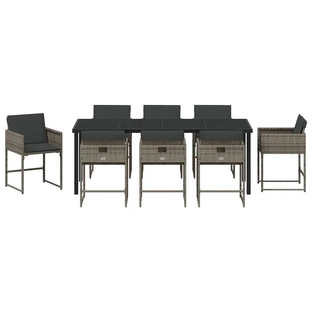 Set da Pranzo per Giardino 9 pcs Grigio polyrattan