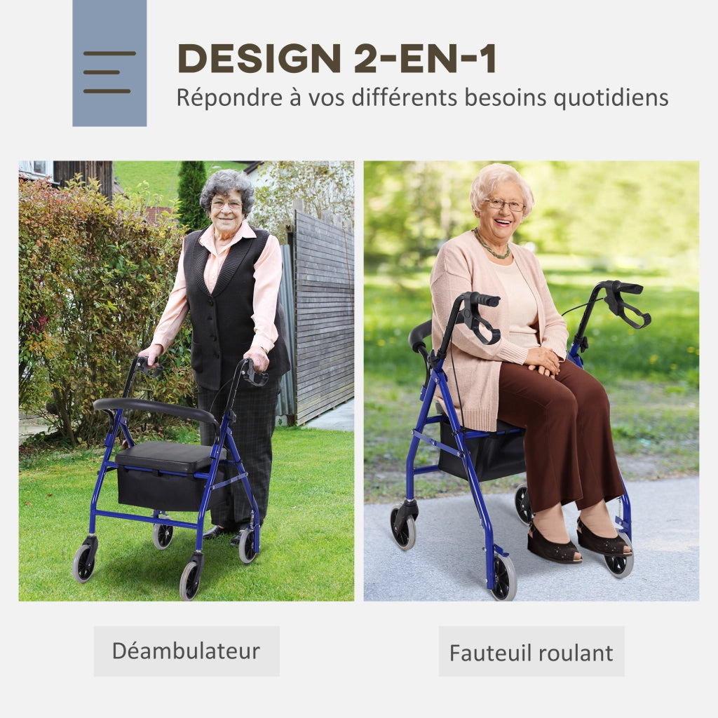 Deambulatore con Ruote e Seduta ¨C zephmum ¨C Blu, Metallo, Pieghevole