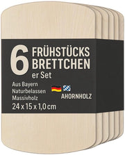 Set di mensole per colazione in legno massello da 6 pezzi, realizzato in Germania, 24 x 15 x 1 cm, piccola lama, ecologico, senza plastica.