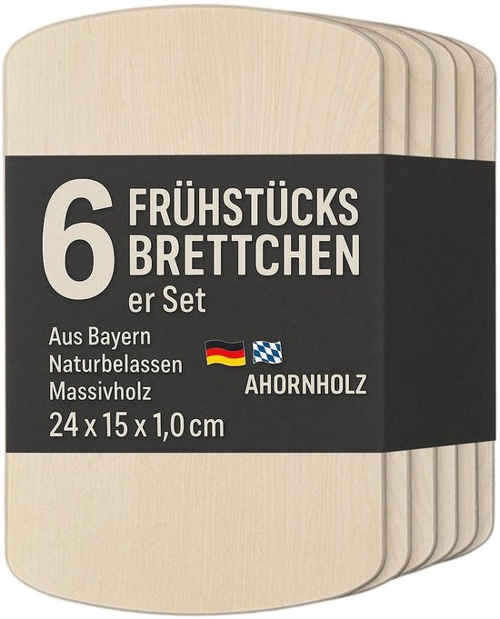 Set di mensole per colazione in legno massello da 6 pezzi, realizzato in Germania, 24 x 15 x 1 cm, piccola lama, ecologico, senza plastica.
