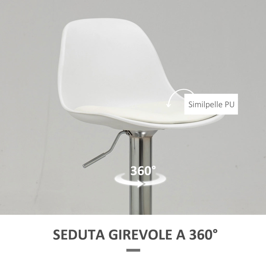 Sgabello Girevole da Cucina ¨C Xylo ¨C Similpelle Bianco con Schienale Alto e Altezza Regolabile 82-104cm