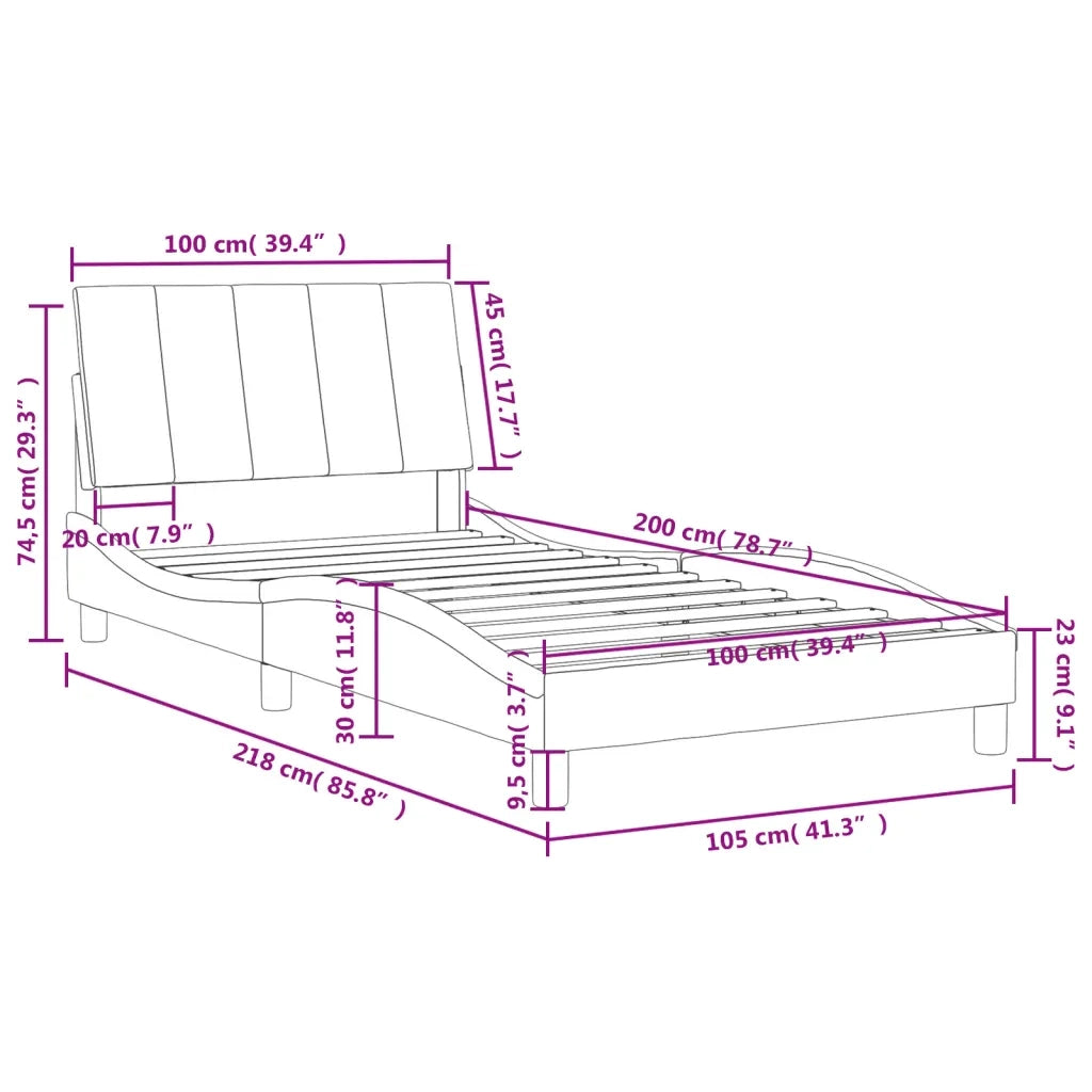Letto con Materasso-Struttura Letto con Materasso Hanko Nero 100x200 cm in Velluto