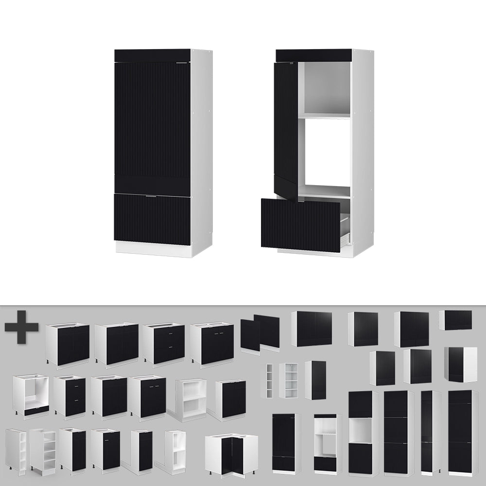 Mobile cucina microonde Fame-Line Nero rigato/Bianco 60 cm Vicco