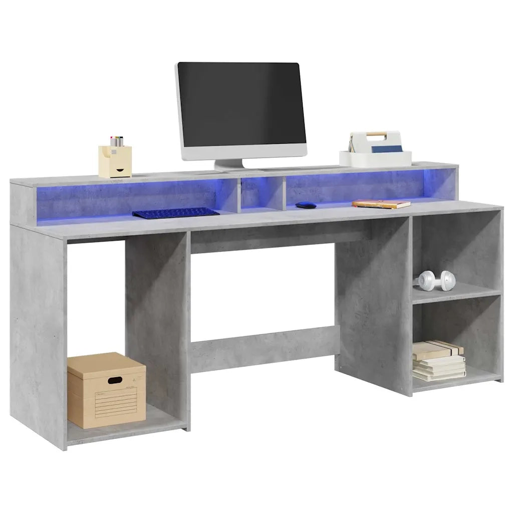 Scrivania con Luci LED Grigio Cemento 200x55x91 cm Truciolato 3309441