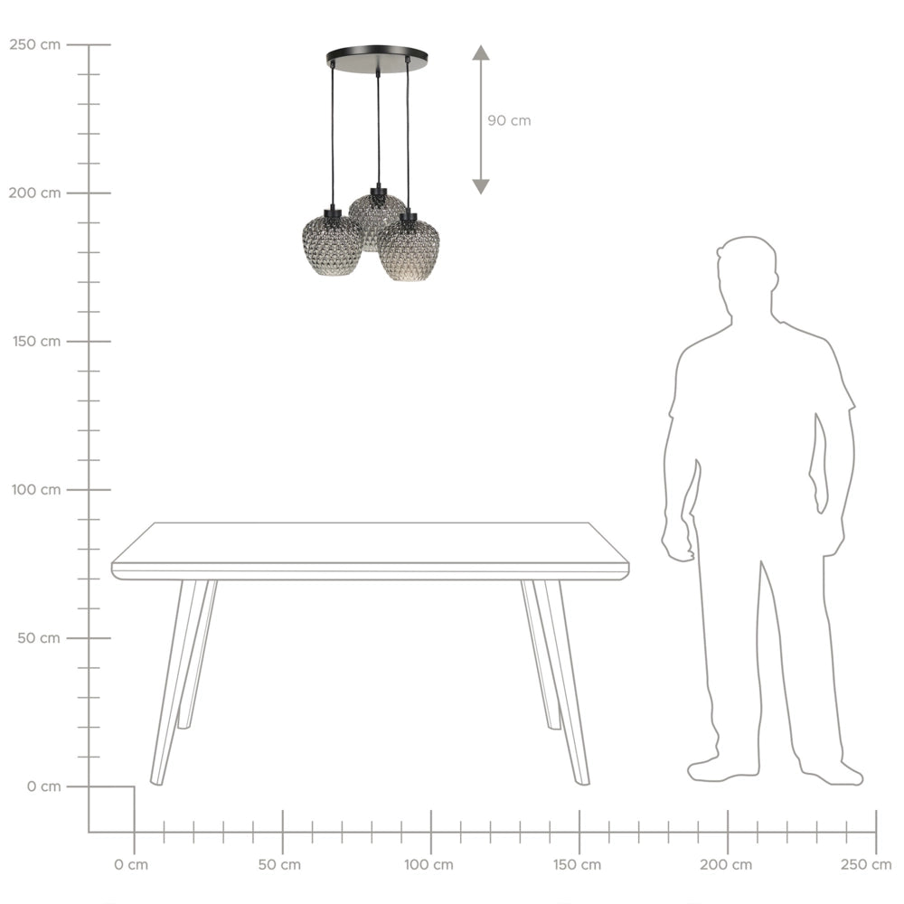 Lampada a sospensione in vetro grigio con paralumi in ferro fumè a 3 luci Design moderno Accessori per la casa Soggiorno
