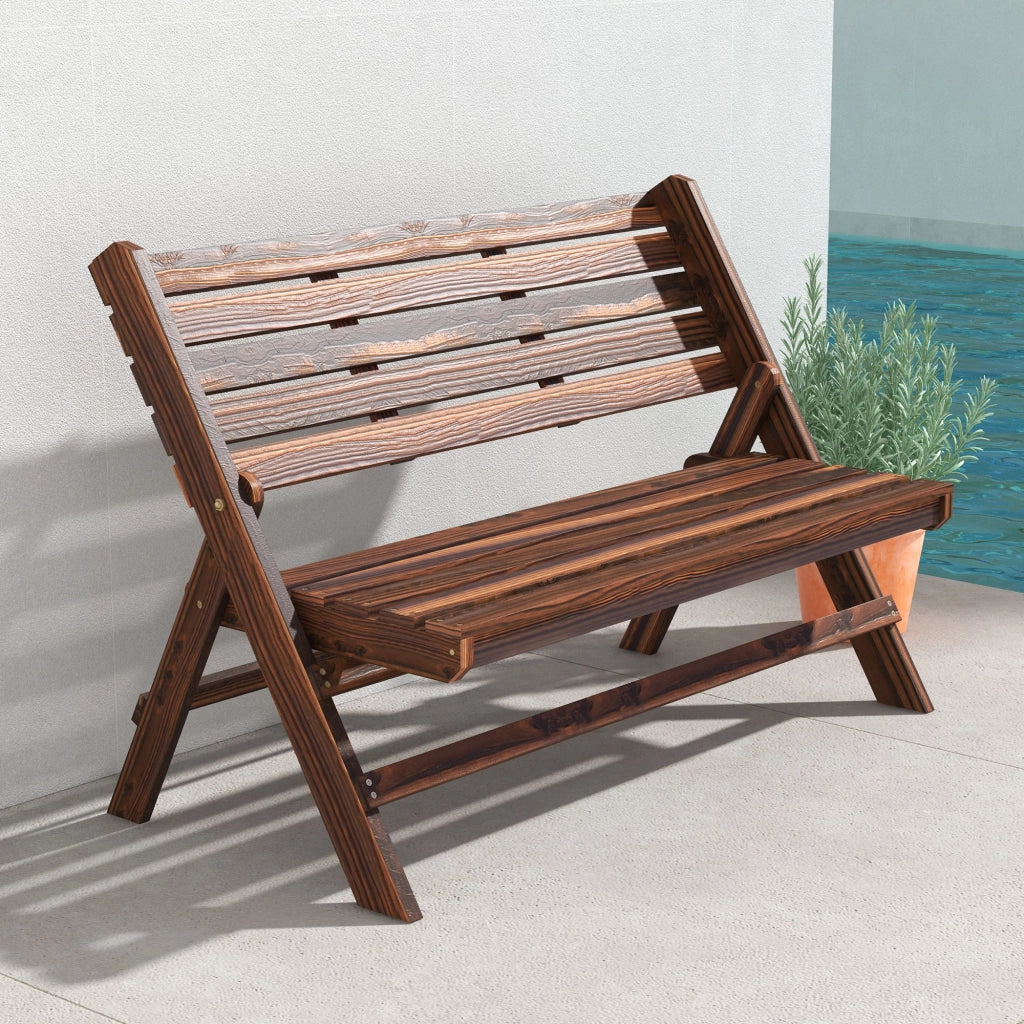 Panchina da Giardino 2 Posti 122x63x83 cm Pieghevole a Doghe in Legno di Pino Carbonizzato