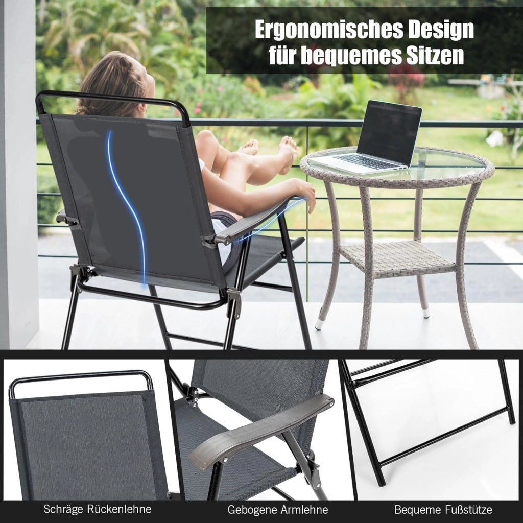 Set di 4 sedie pieghevoli da terrazza con braccioli, sedie resistenti alle intemperie, portatili, per interni ed esterni, campeggio, giardino, piscina, spiaggia, set di 4 sedie da terrazzo,