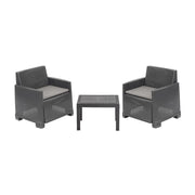 Trade Shop - Set Salotto Da Giardino Con 2 Poltrone Cuscini Tavolino In Polipropilene Effetto Rattan - Antracite