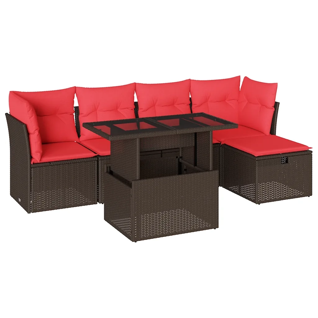Set Divani da Giardino 6 pz con Cuscini Marrone in Polyrattan 3274644