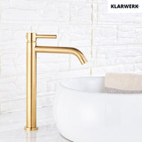 Julia | Rubinetto da bagno alto Hotel Gastro Gold spazzolato |Rubinetto premium in acciaio inossidabile per lavelli alti |Rubinetto ad alta pressione