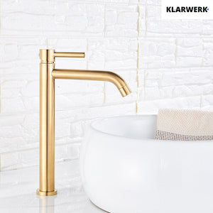 Julia | Rubinetto da bagno alto Hotel Gastro Gold spazzolato |Rubinetto premium in acciaio inossidabile per lavelli alti |Rubinetto ad alta pressione