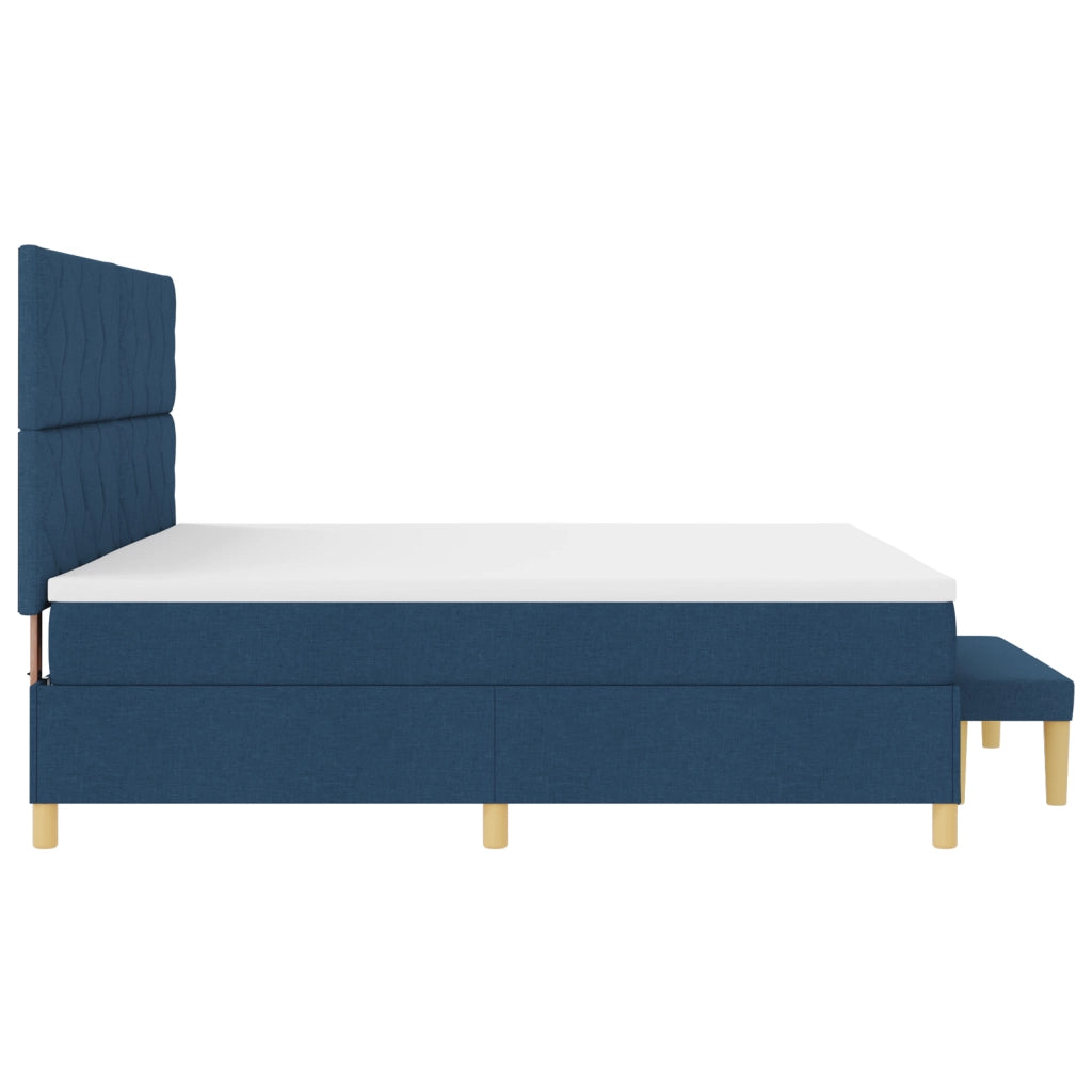 Letto a Box Spring con Materasso e Panchina Blu 200x200 cm Tessuto