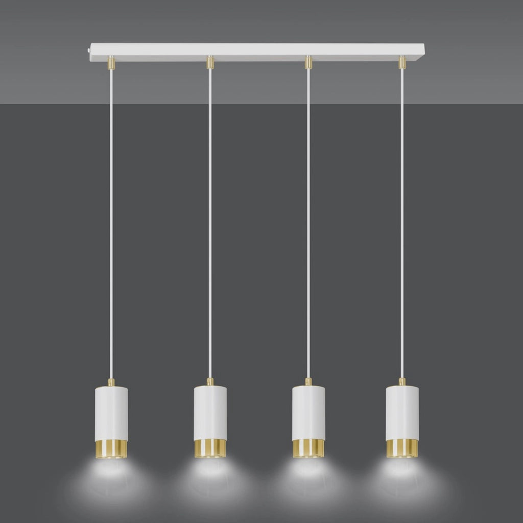 Lampada a sospensione Fumiko in acciaio bianco e oro
