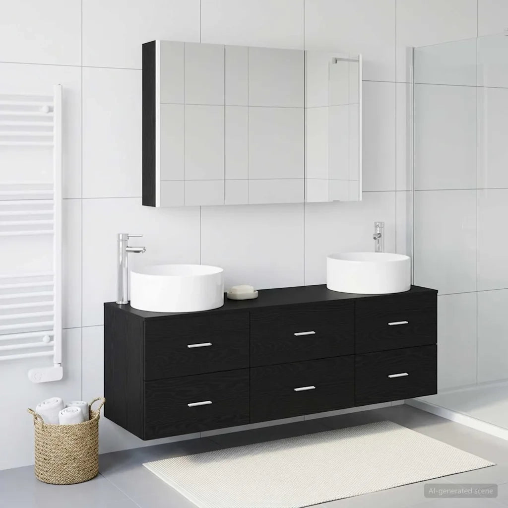 Set di mobili per il bagno 4 pcs Rovere Nero 3407064