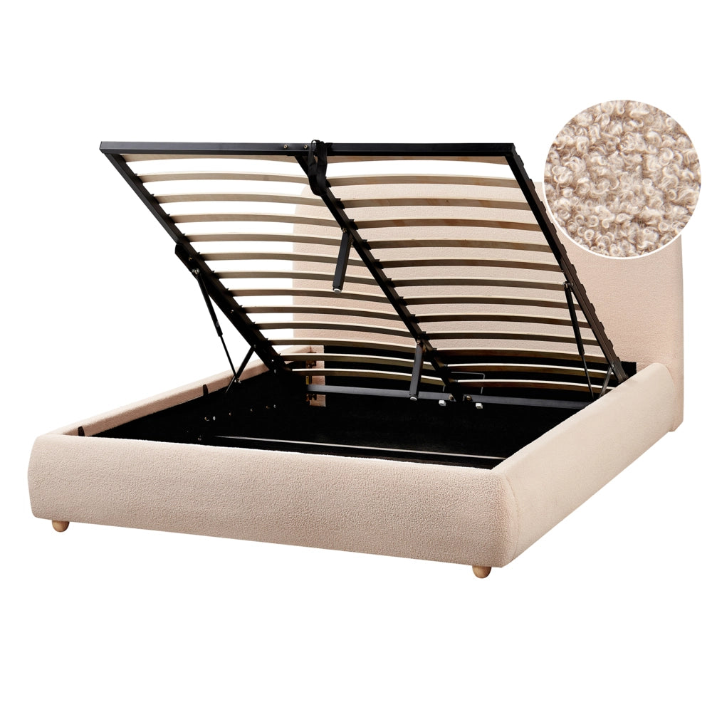 Letto matrimoniale con contenitore 140 x 200 cm bouclé beige stile minimalista