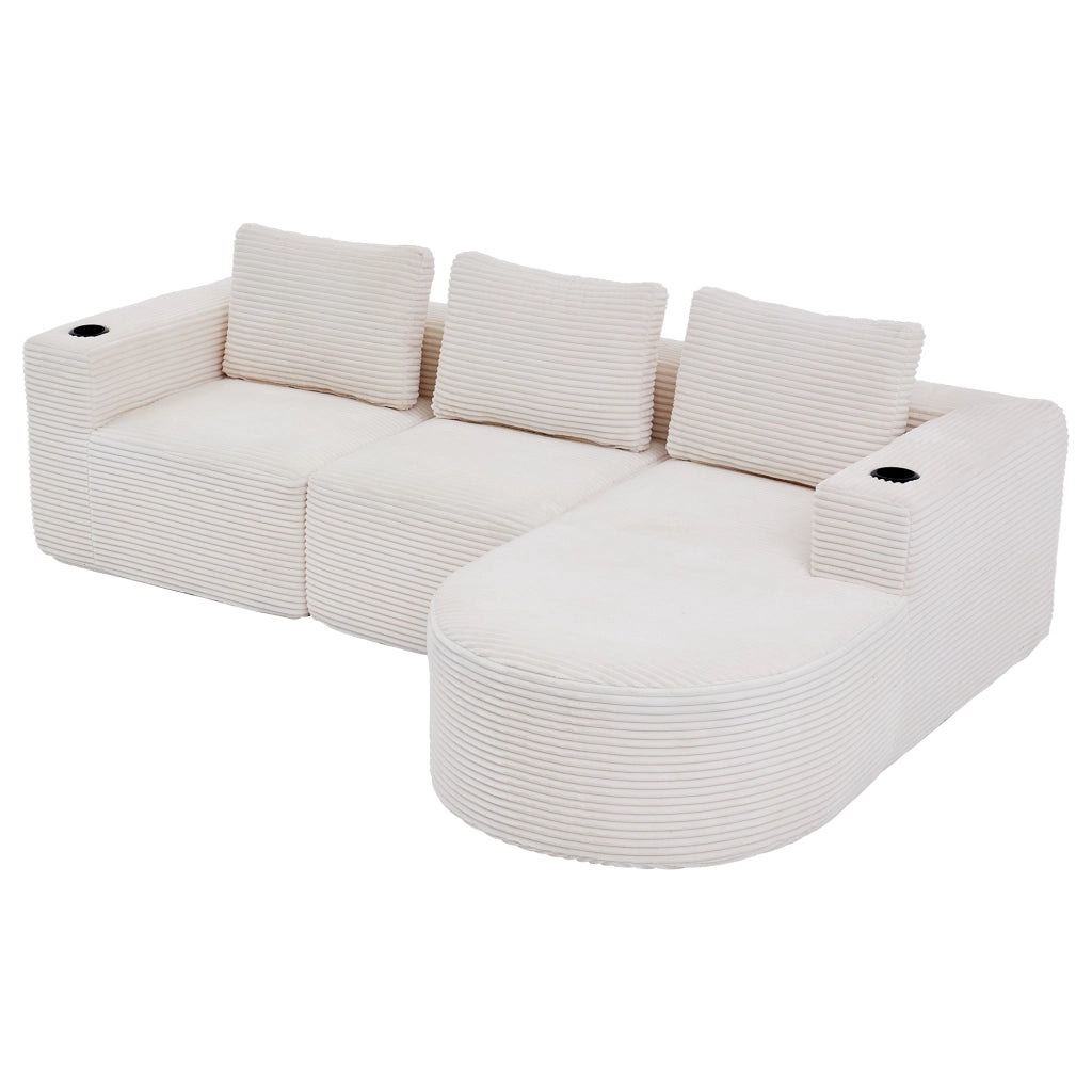 Divano 3 Posti con Cuscini e Portabicchieri ¨C MINIMAL ¨C Tessuto, 265 cm