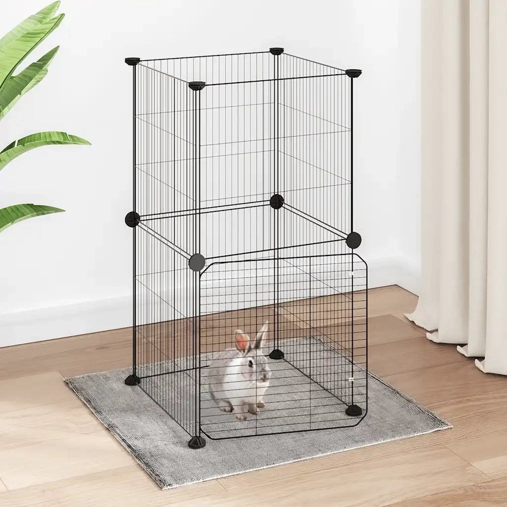 Gabbia per Animali 8 Pannelli con Porta Nero 35x35 cm Acciaio 3114035