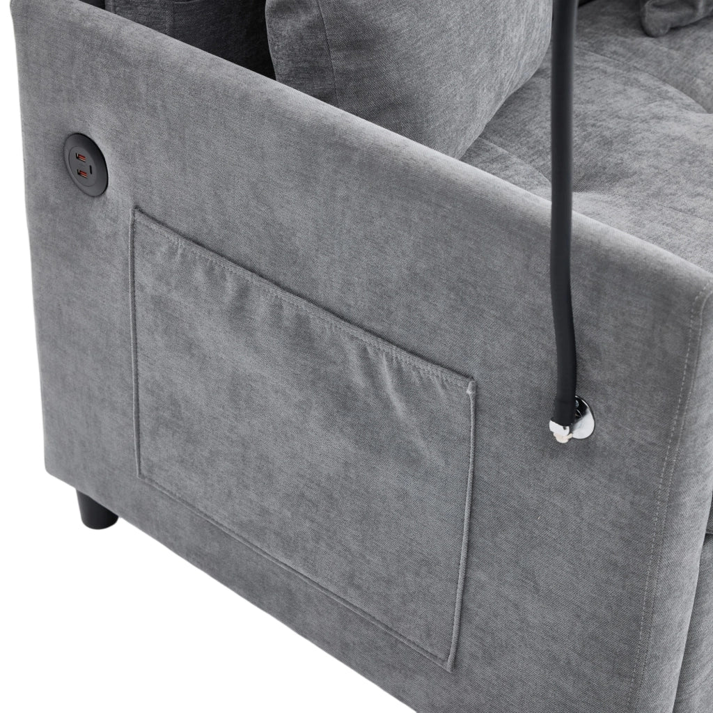 Divano 109x72x83.5 cm con porta USB e supporto tablet in poliestere grigio