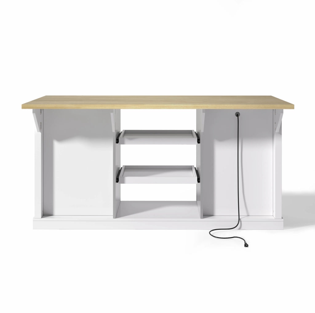 Isola cucina freestanding 150x65x75;5 cm bianco naturale con 5 cassetti e prese