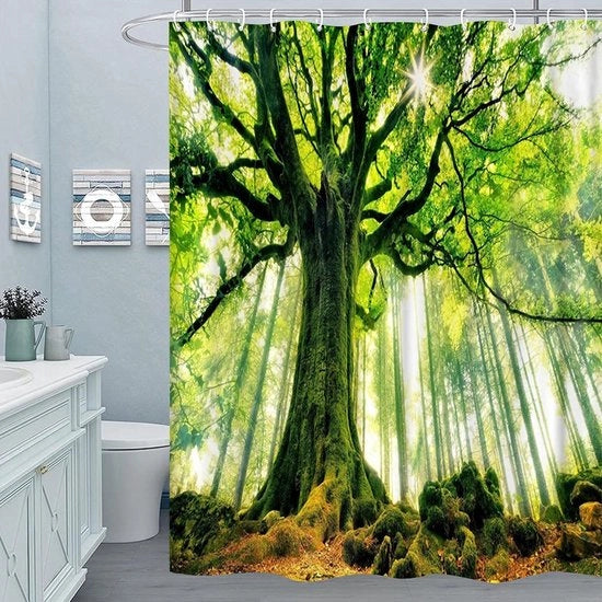 Douchegordijn con Disegno Naturale - Resistente alla Muffa e Impermeabile - 180x200 cm