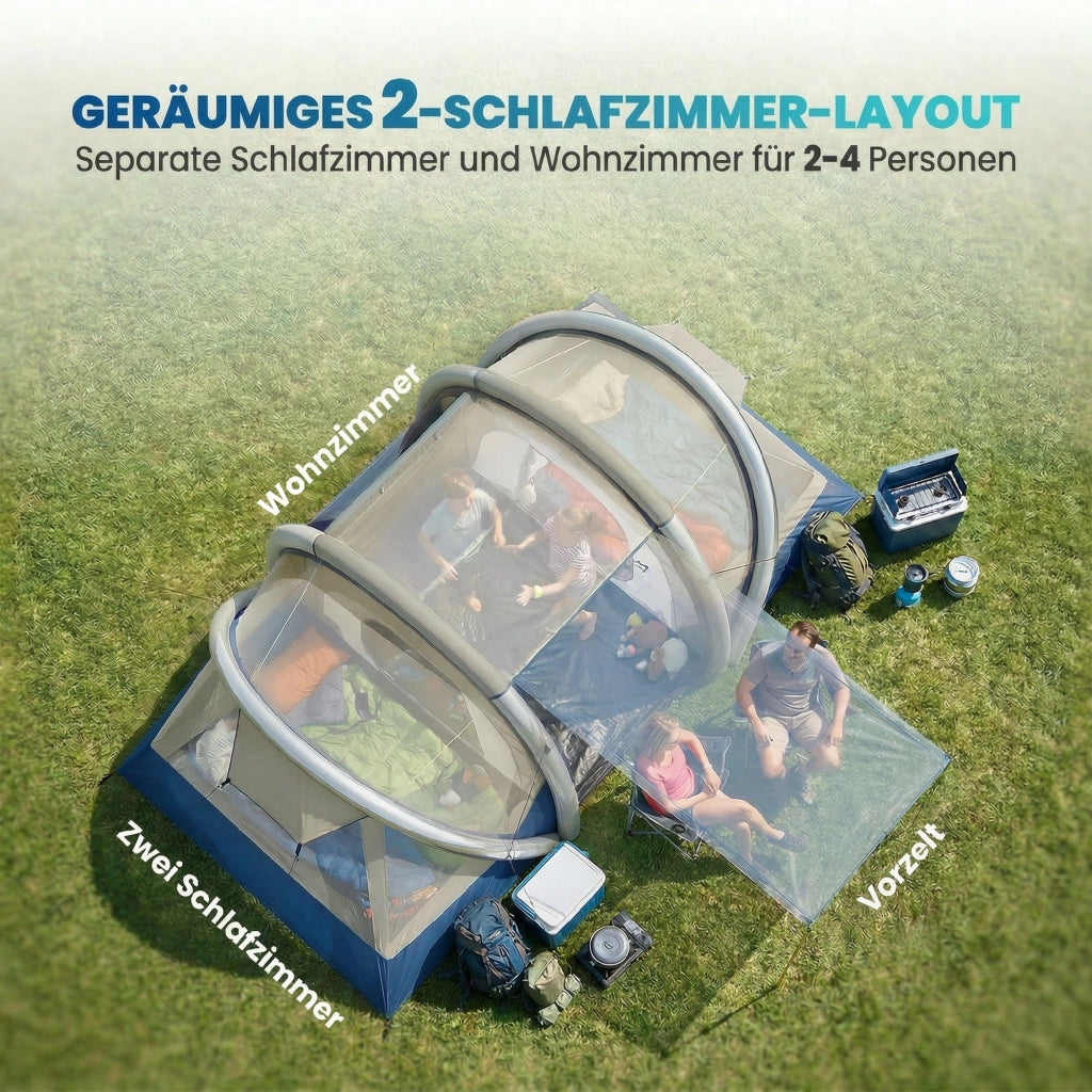 Tenda Gonfiabile 4 Persone ¨C zephmum ¨C 2 Camere da Letto con Finestra a Rete e Tettoia