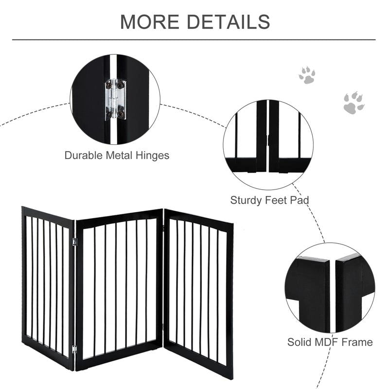 CANCELLINO PER CANI E ANIMALI DOMESTICI A 3 SEZIONI, DIVISORIO DI SICUREZZA PIEGHEVOLE 160X1.2X76CM