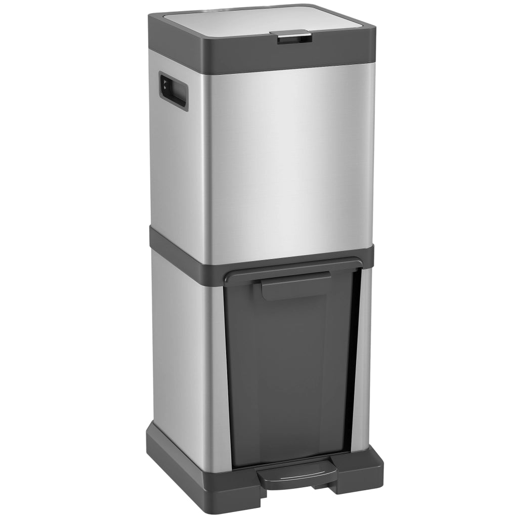 Pattumiera a pedale 20+14L con coperchio e scomparti estraibili ¨C Xylo ¨C acciaio inox 32,5x31,5x78cm argento