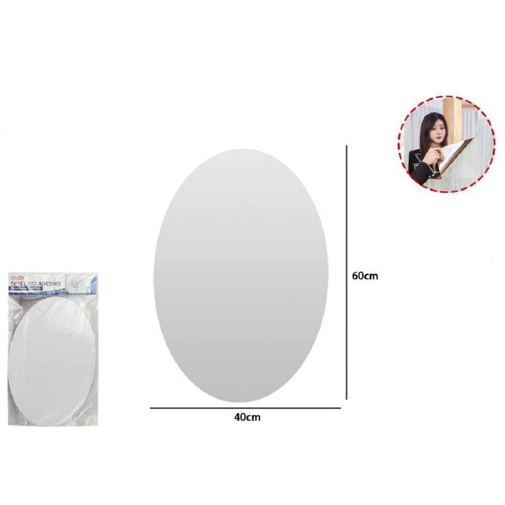 Trade Shop - Specchio Adesivo Forma Ovale Adesiva Murale Arredamento Casa 40 X 60 Cm -