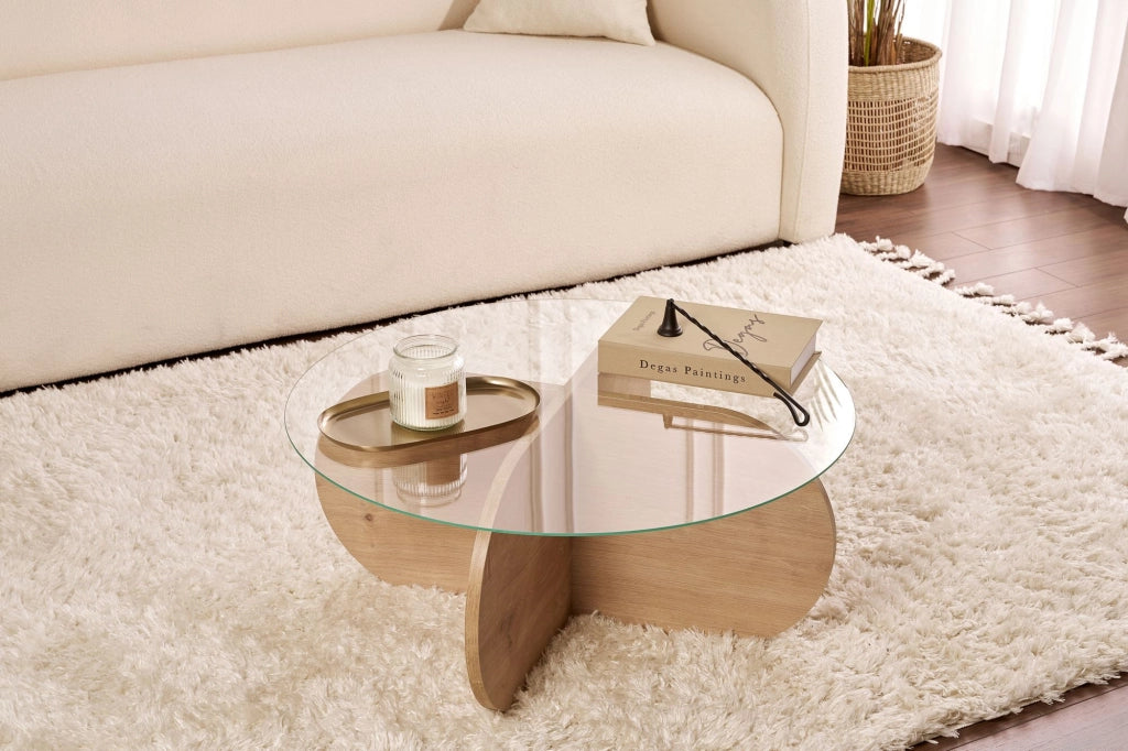 Tavolo basso in legno "Aeris" - 75 x 75 x 35 cm - Chêne Saphir Trasparente