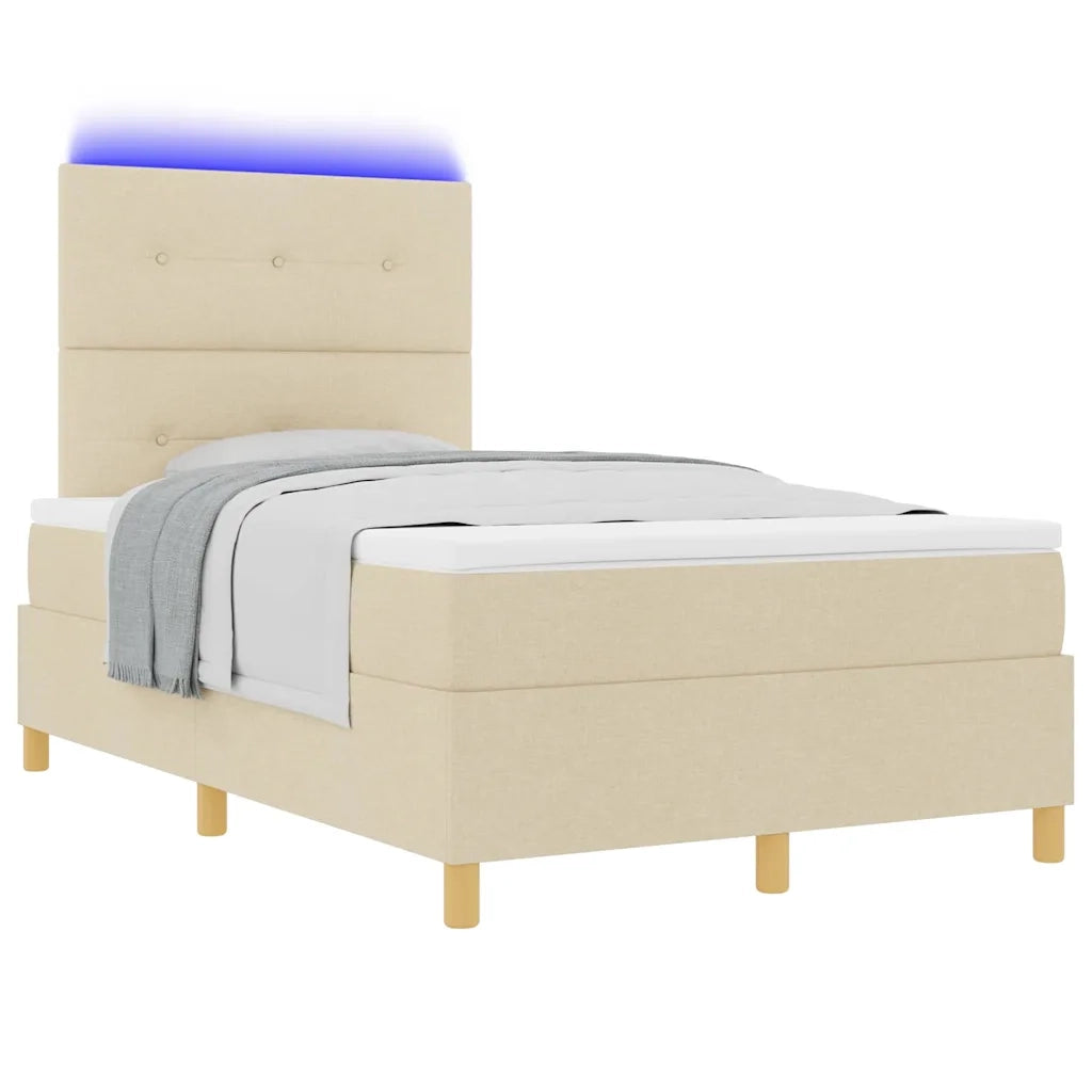Letto a Sorgente LED con materasso Crema 120 x 200 cm Tessuto