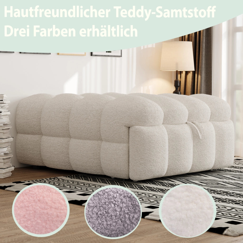 Divano Letto Convertibile 1 Posto 2 in 1 con Pouf; Seduta Imbottita Morbida Salvaspazio; in Teddy Beige