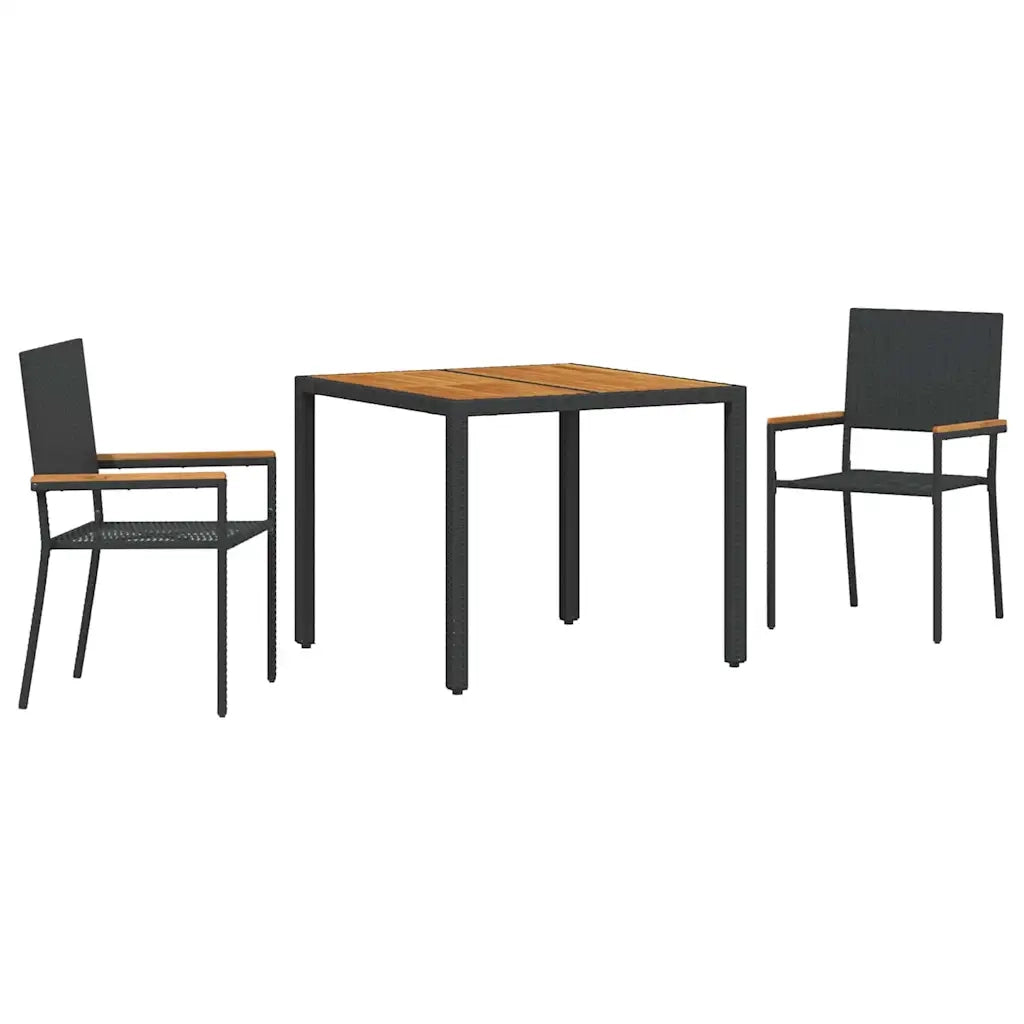Set da Pranzo per Giardino 3 pz | Set Salotto da Giardino Nero polyrattan