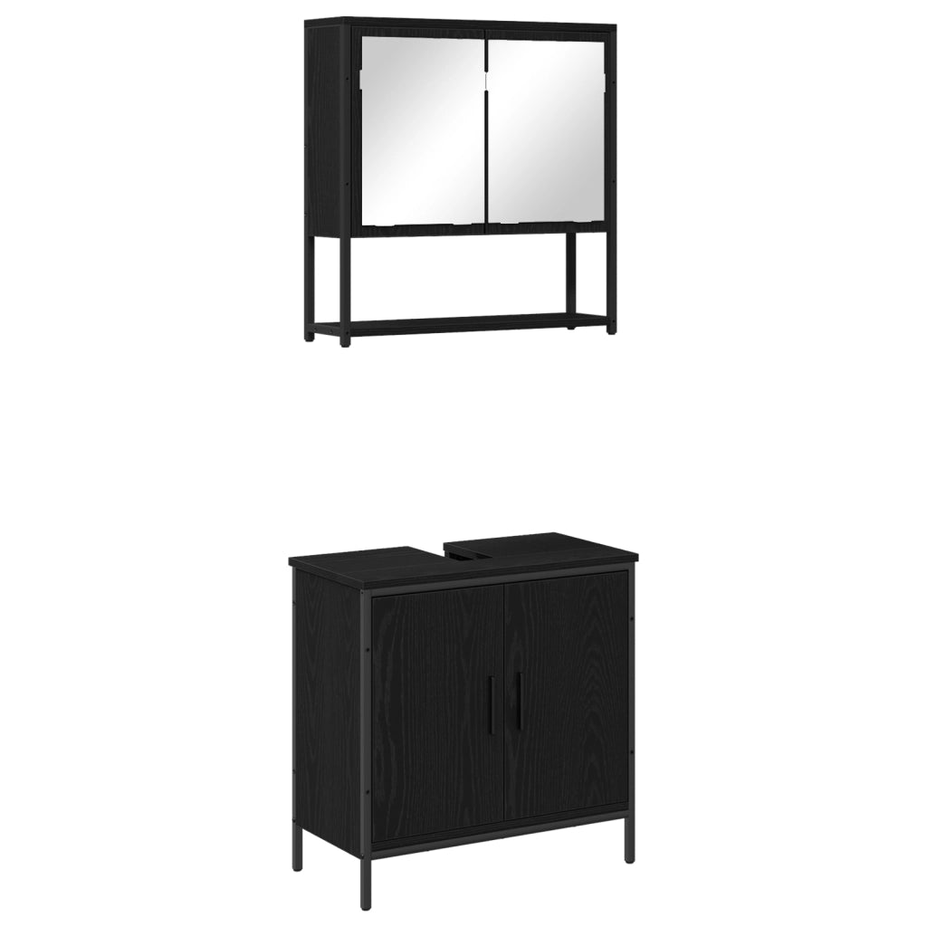 Set di Mobili per Bagno 2 Pezzi in Legno Ingegnerizzato Nero Rovere