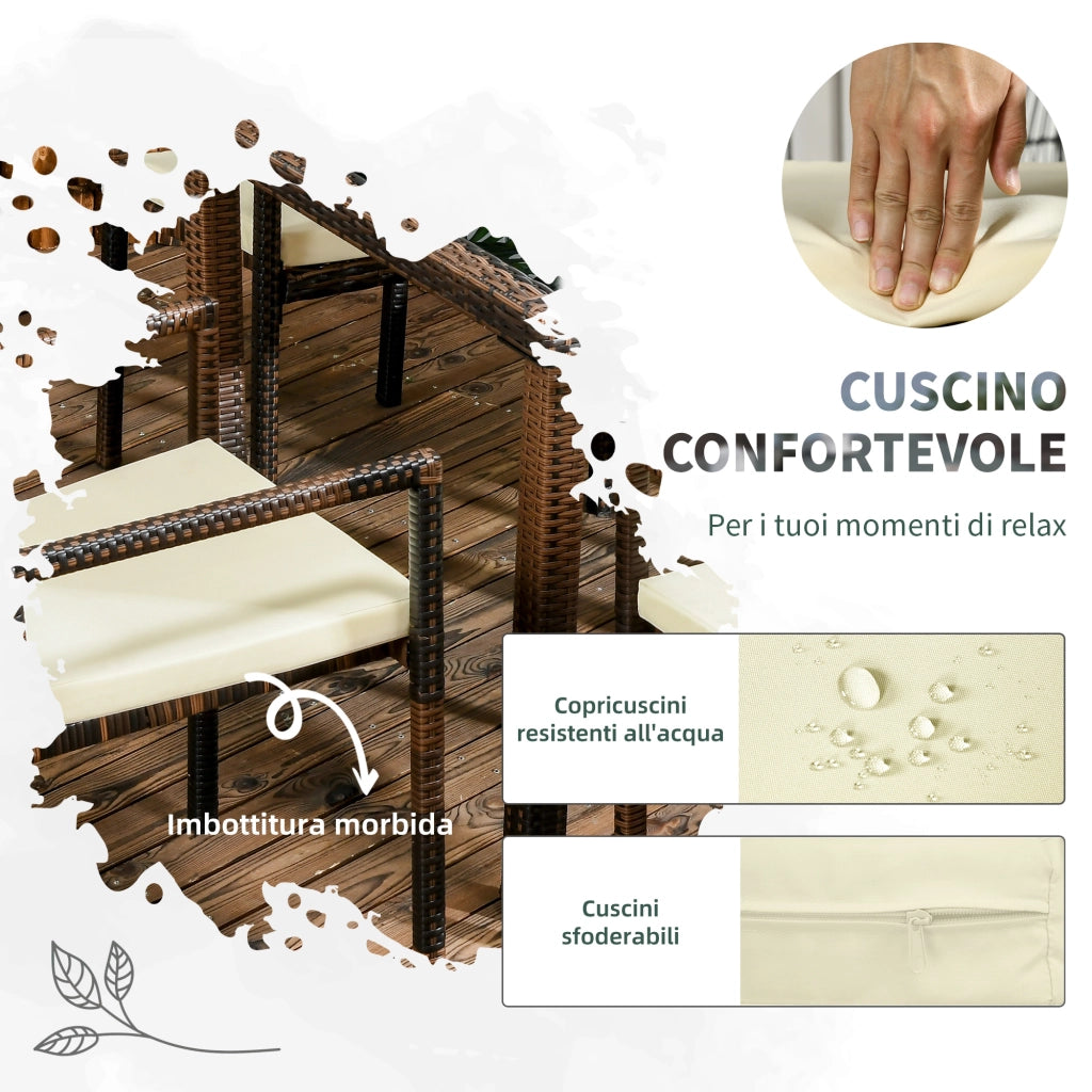 EasyComfort Set da Esterni in Rattan PE con Tavolo e 4 Sedie con Cuscini, Marrone