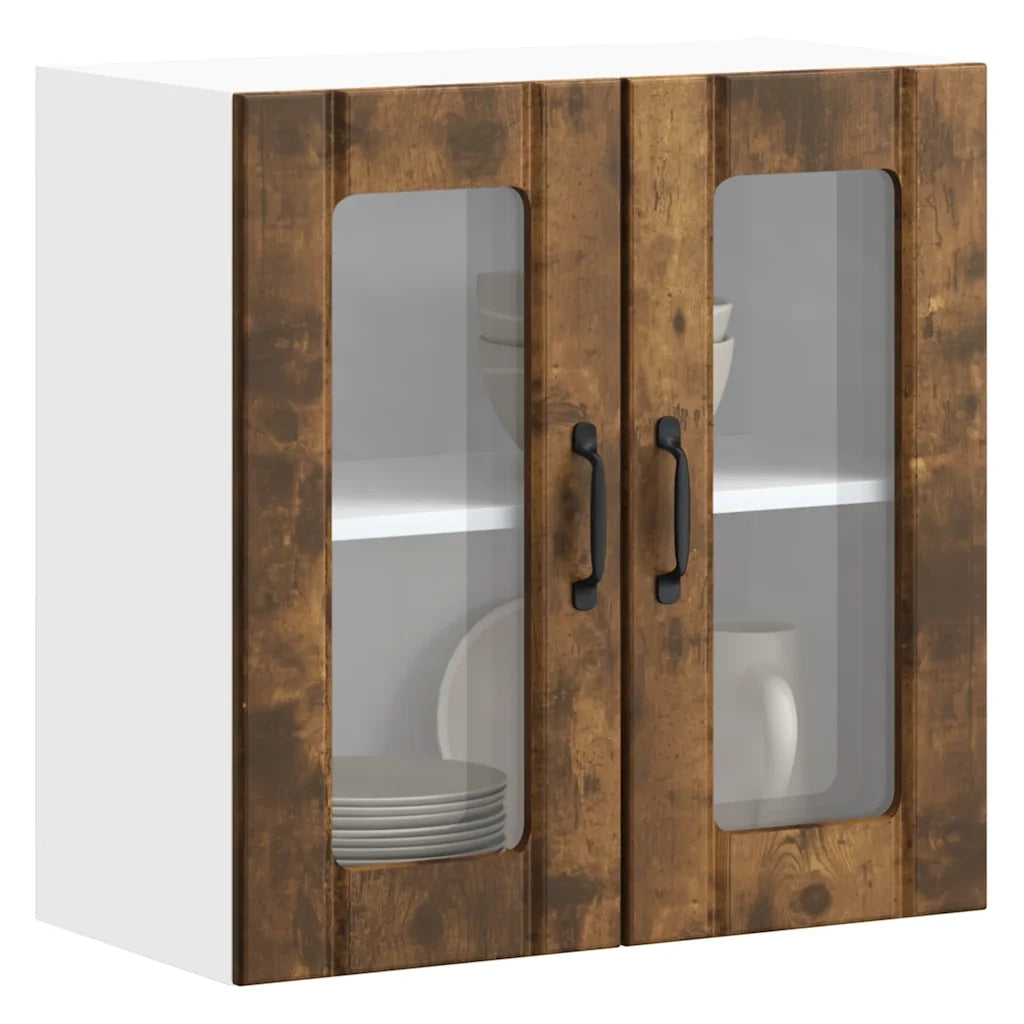 Pensile da Cucina | Mobile da Cucina con Porta in Vetro Lucca Rovere Fumo