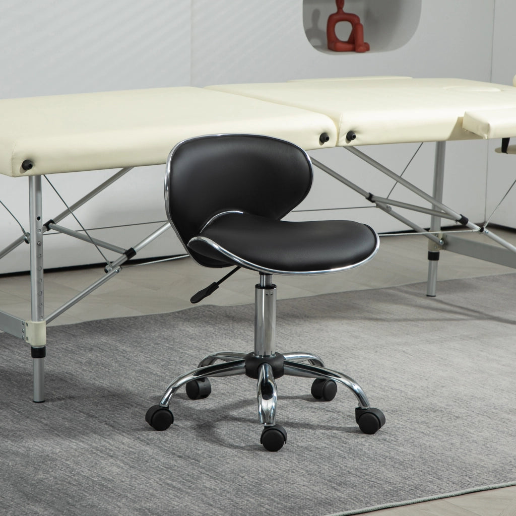 Sgabello da lavoro con rotelle e schienale regolabile 44-56 cm ¨C zephmum ¨C nero