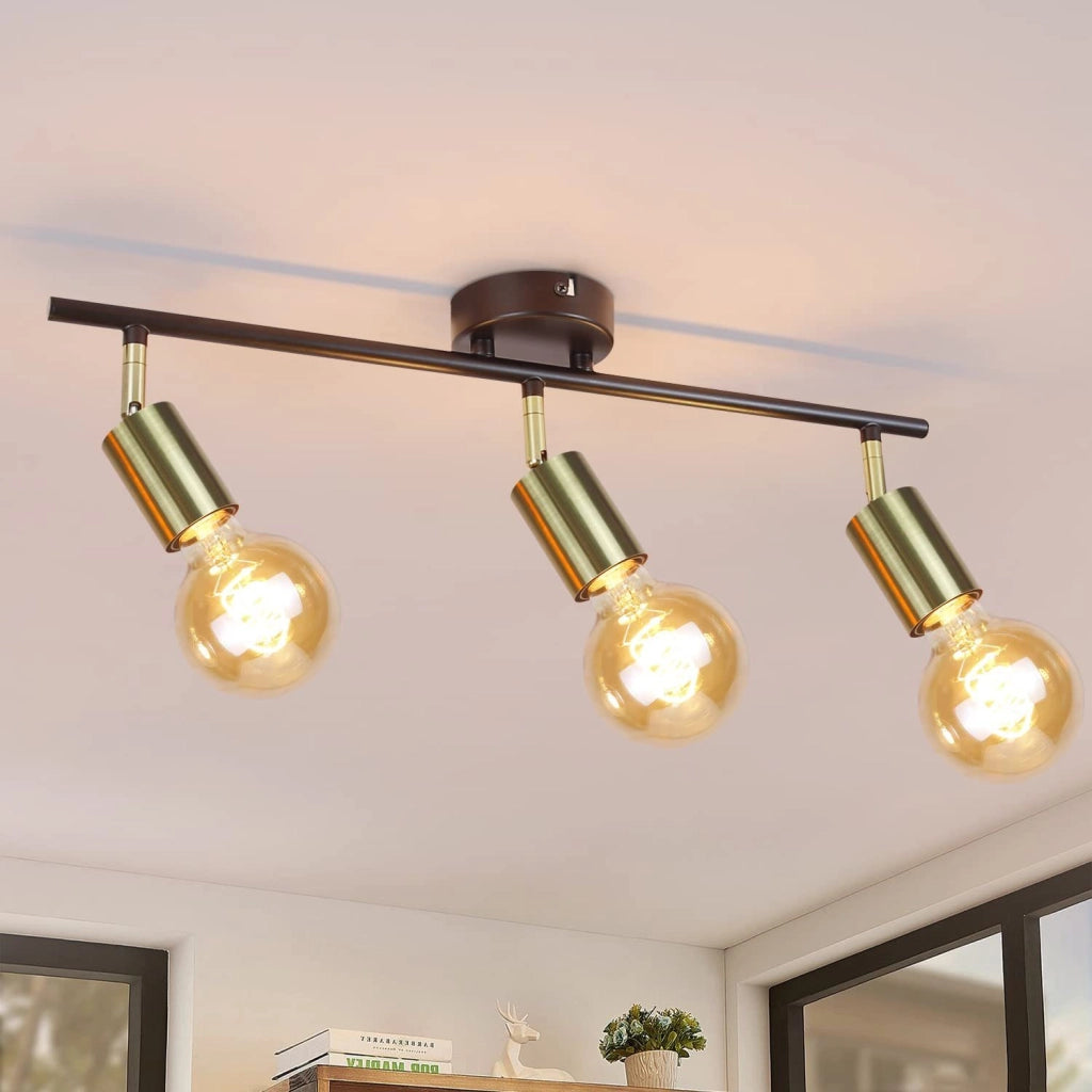 ZMH Faretto da soffitto retrò 3 luci E27 nero oro rotativi stile industriale moderno per cucine corridoi sale pranzo