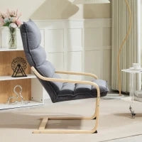 Poltrona a Dondolo Moderna con Braccioli in Legno e Cuscini Spessi in Velluto, 67x83x105 cm, Grigio