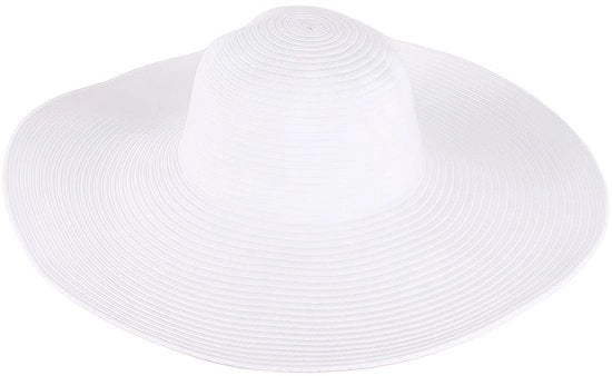 ONF3 - Cappello di paglia estivo - Cappello da sole pieghevole - Larghezza 14 cm - Bianco - Protezione UV - Adatto per donne - 1 pezzo