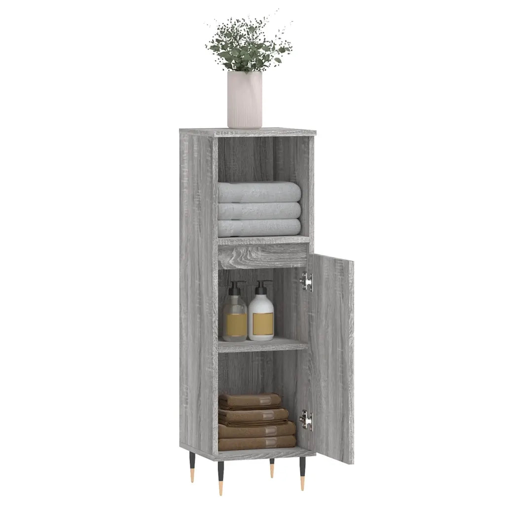 Armadietto Bagno Grigio Sonoma 30x30x100cm in Legno Multistrato 831554