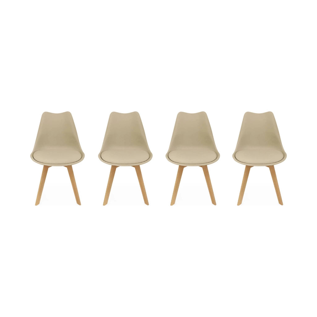 Set 4 sedie scandinave imbottite con gambe in legno , cappuccino