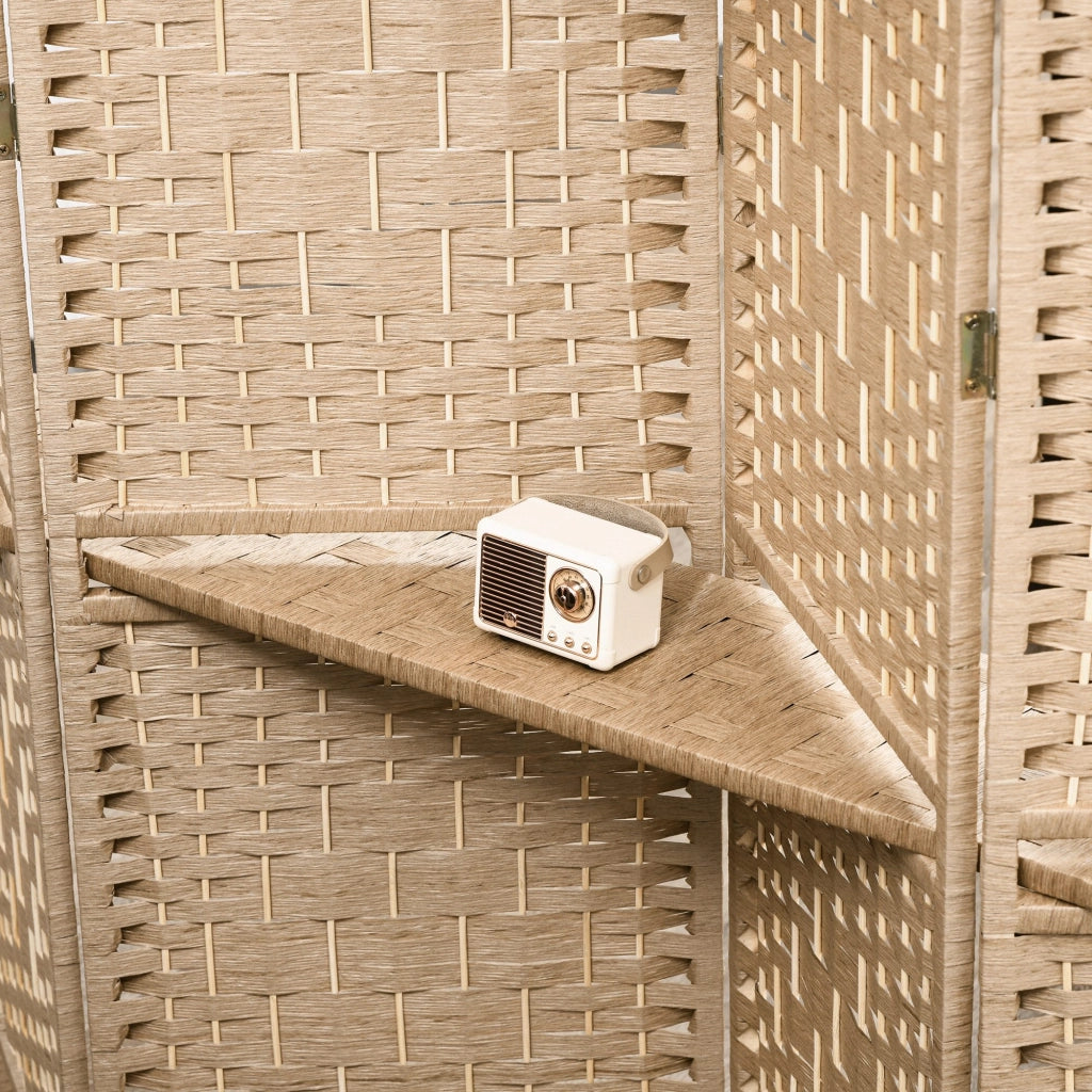 Biombo Separatore 4 Pannelli con Ripiani ¨C zephmum ¨C Legno Naturale 160x170 cm