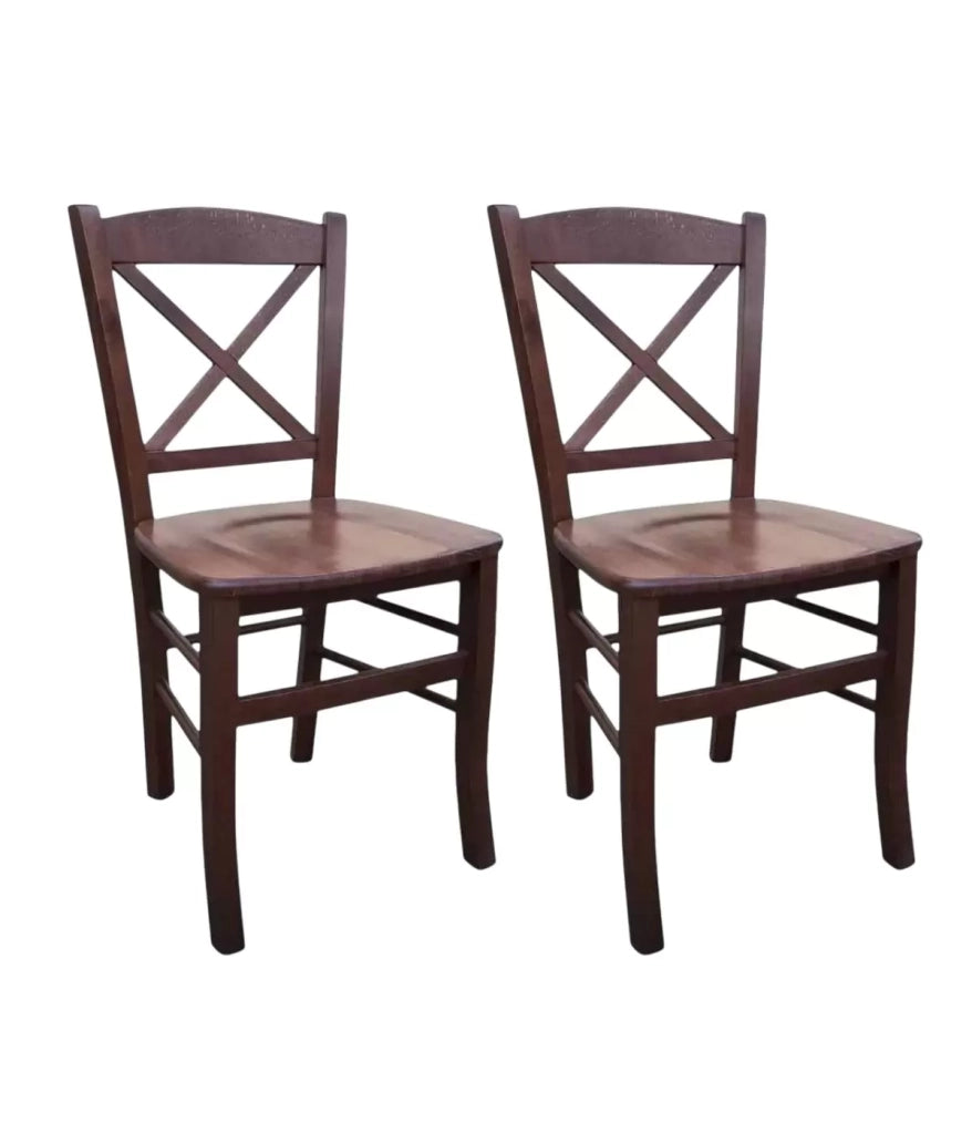 Set 2 sedie croce legno tinta noce seduta legno (760) - Mobili 2G